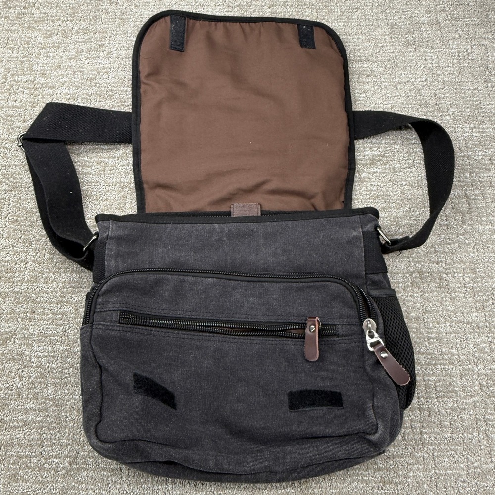 Modoker Messenger Bag Men OS Black Canvas Crossbody Vintage Shoulder Satchel Bag - Picture 2 of 8